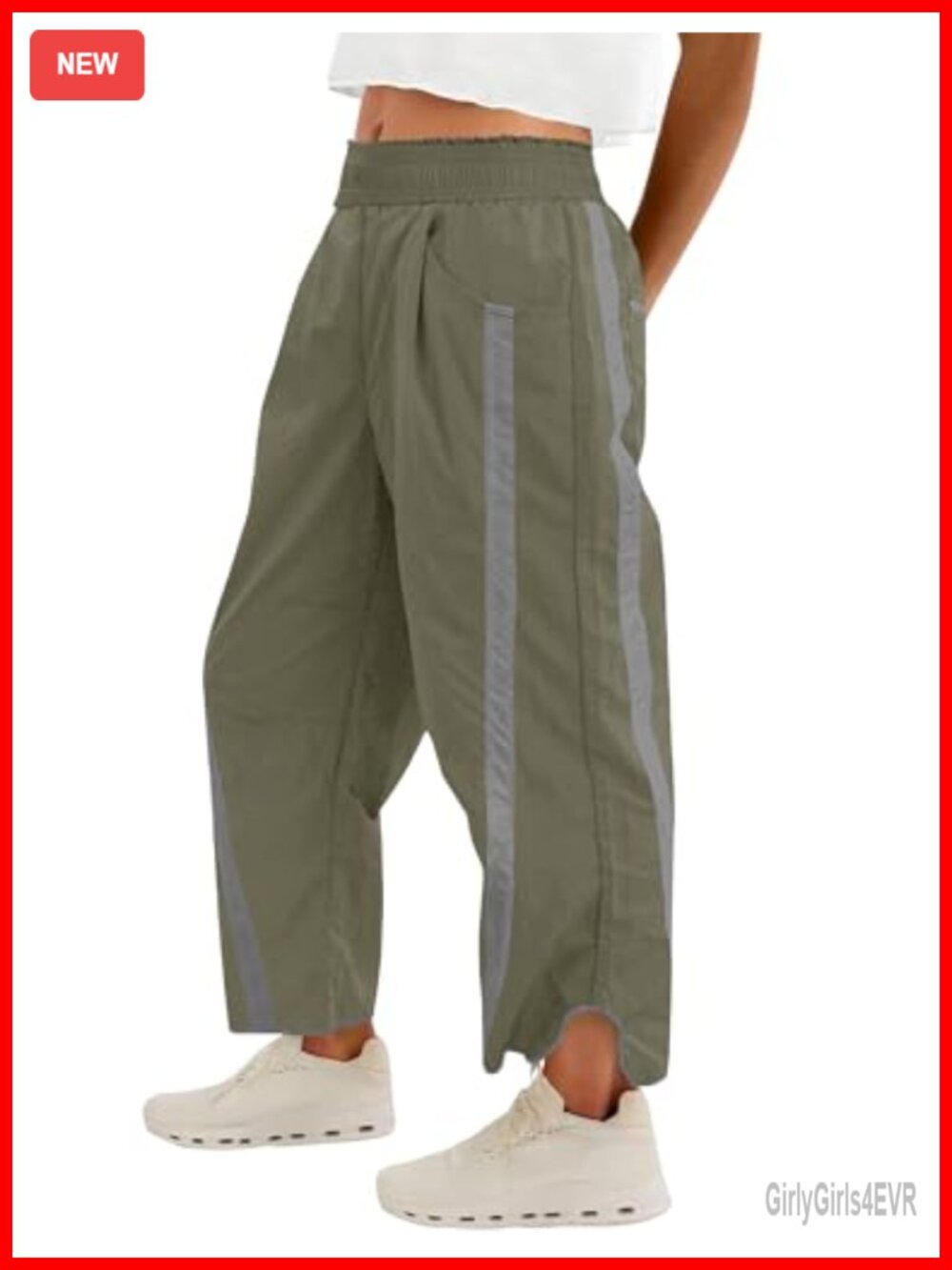 Womens Baggy Wide Leg Track Pants Nylon Elastic Waist Contrast Stripe Y2K